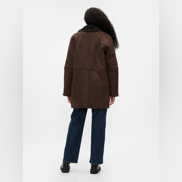 NWT Gap Vegan Suede Shawl Collar Coat Basic Black Brown - Picture 5 of 12